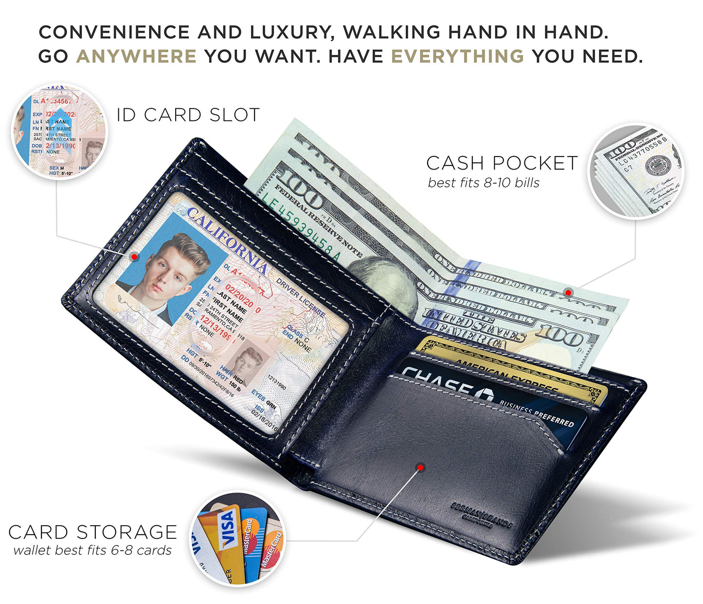 SERMAN BRANDS Mens Slim Bifold Wallet RFID Blocking Minimalist Front Pocket Full Grain Leather Wallets for Men - Thin & Stylish (Atlantic Blue Elite)