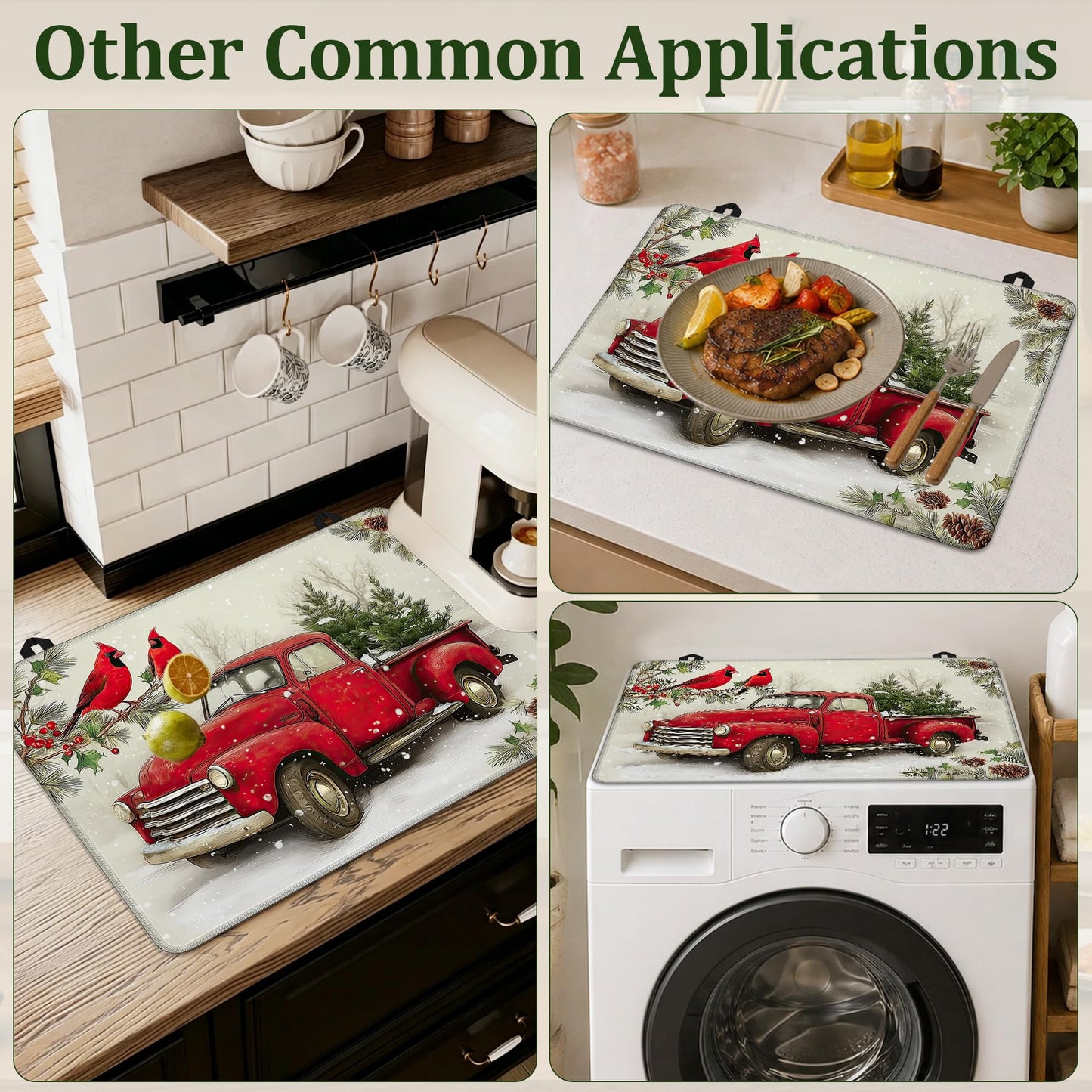 Red Truck Christmas Stove Top Cover for Electric Stove 28.5"x 20.5",Cardinal BirdHeat Resistant Glass Top Stove Cover Protector, Glass Cooktop Covers, Kitchen Flat Electric Stove Top Covers
