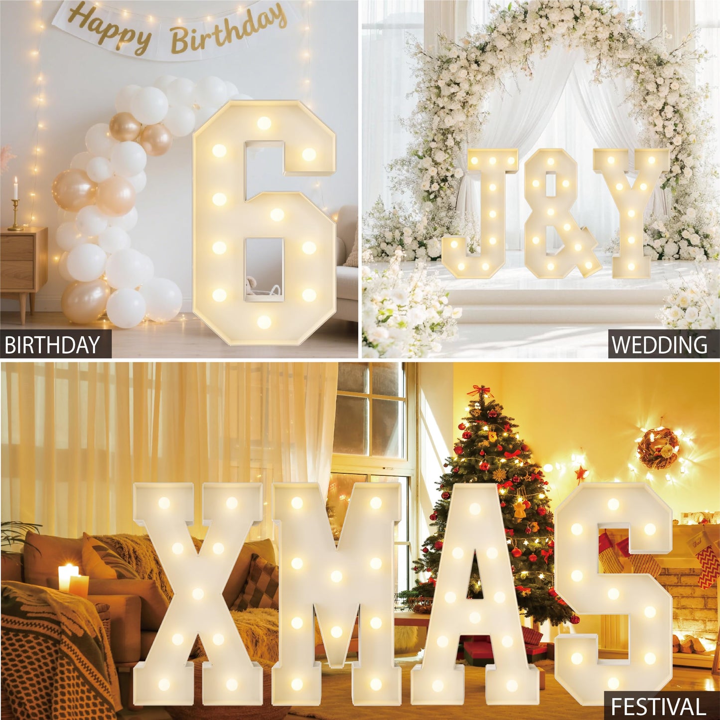 HXWEIYE Big Light Up Letters X,3FT Large Marquee Letters with lights, Mosaic Balloon Frame, Giant Baby Letter for baby shower Birthday Graduation Engagement Party Wedding Christmas Decor (Warm White)