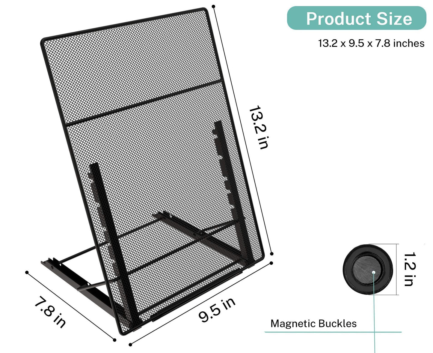 MaxGear Desktop Document Holder for Typing, Foldable Paper Holder Stand for Desk with 4 Magnetic Buckles, Metal Mesh Letter Copy Holder with Non-Slip Base, 6 Adjustable Viewing Angles, Black