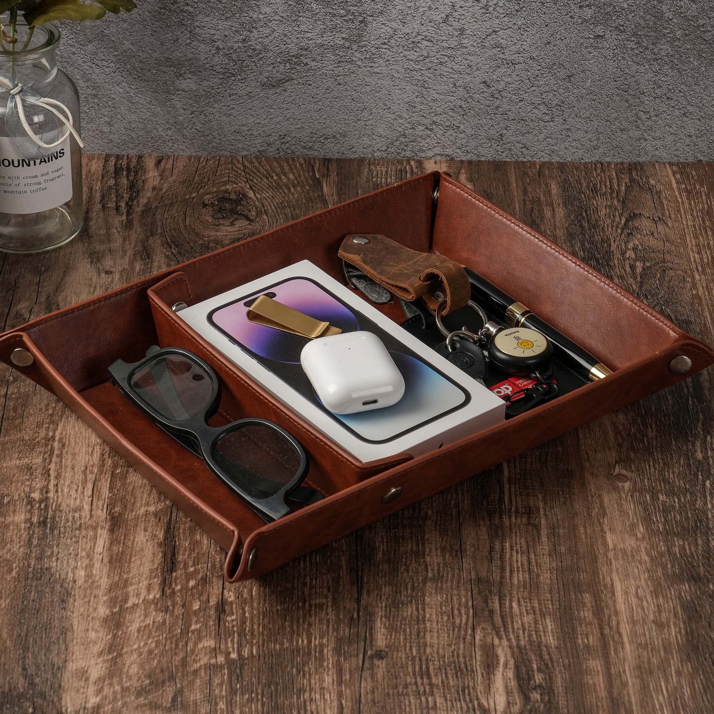 JUOOE Dad Gifts Tray from Daughter Son Unique Fathers Day Gift Ideas PU Leather (Brown)