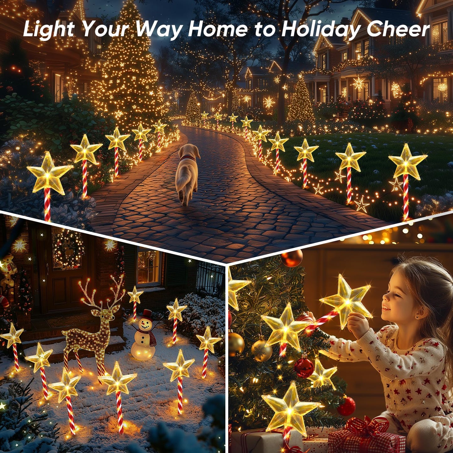 Solar Christmas Lights Outdoor Waterproof: 8 Pack Star Solar Christmas Decorations Outdoor with 8 Modes, Solar Candy Cane Pathway Lights Outside for Yard Walkway Driveway Xmas Decor - Warm White