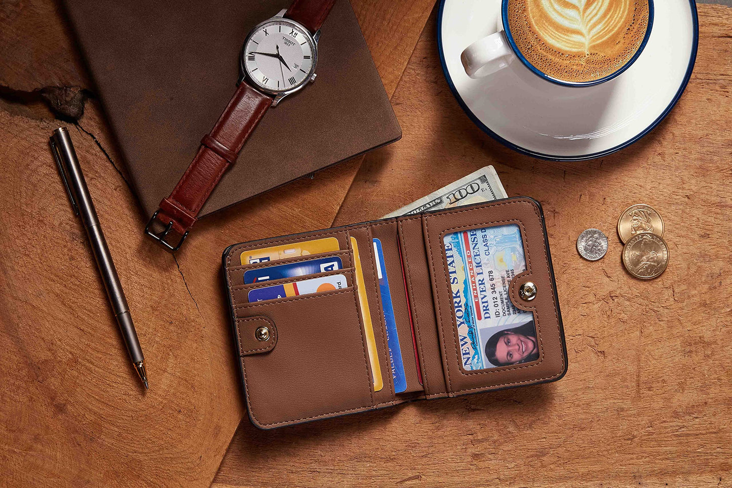 Toughergun Women’s Small Slim Leather Wallet with RFID Protection, Compact Bifold Mini Purse with Clear ID Window
