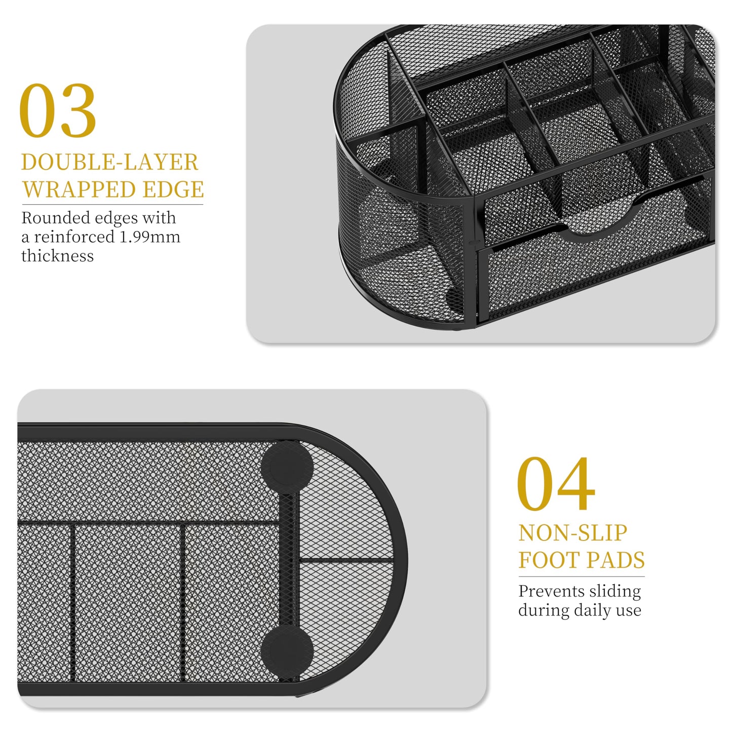 SUPEASY Mesh Desk Organizer, Desk Accessories & Workspace Organizers with Drawers, Pencil Holder for Desk with 9 Compartments for Office Supplies, School, Classroom, 8.6 x 4.3 x 4.1 Inch, Black