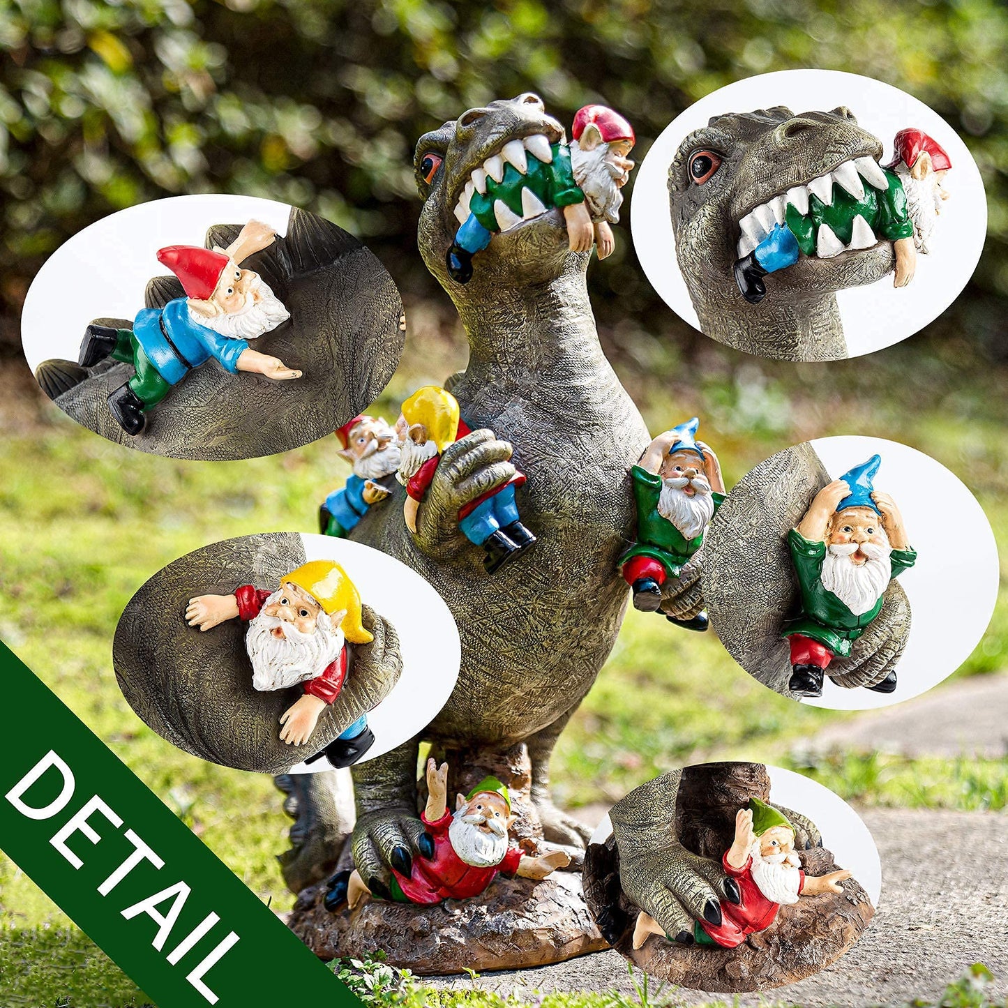 SOWSUN Garden Gnomes Statues Yard Decorations Outdoor Garden Decor, 14” Dinosaur Gnomes Garden Statues, Patio, Lawn Ornament, Gardening Gifts for Women for Housewarming