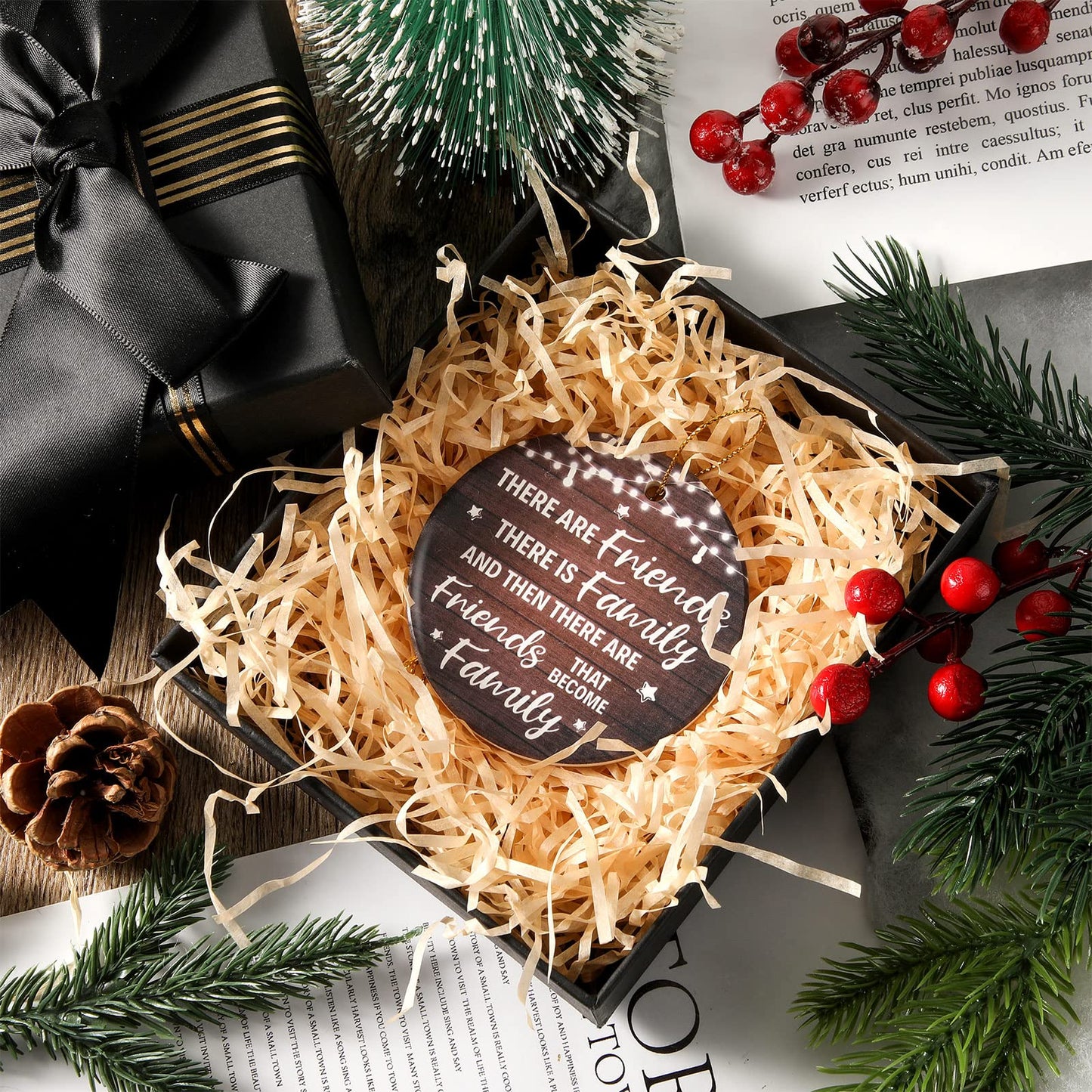 Youyole 6 Pcs Valentines Friendship Ornaments Ceramic Galentine's Day Ornament Decorative for Women Friend Hanging Ornaments Birthday Gift with Black Flannel Bag(Round)
