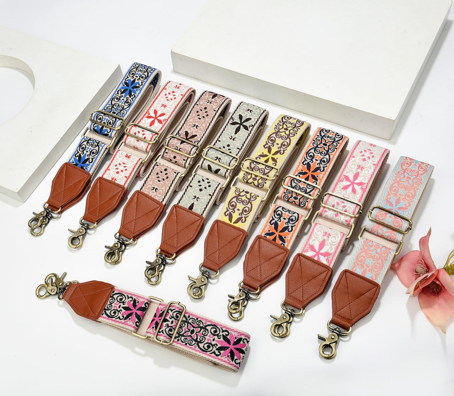 Purse Strap,2" Leather End Shoulder Strap Adjustable Replacement,Retro Jacquard Multi-pattern Crossbody Bag Straps