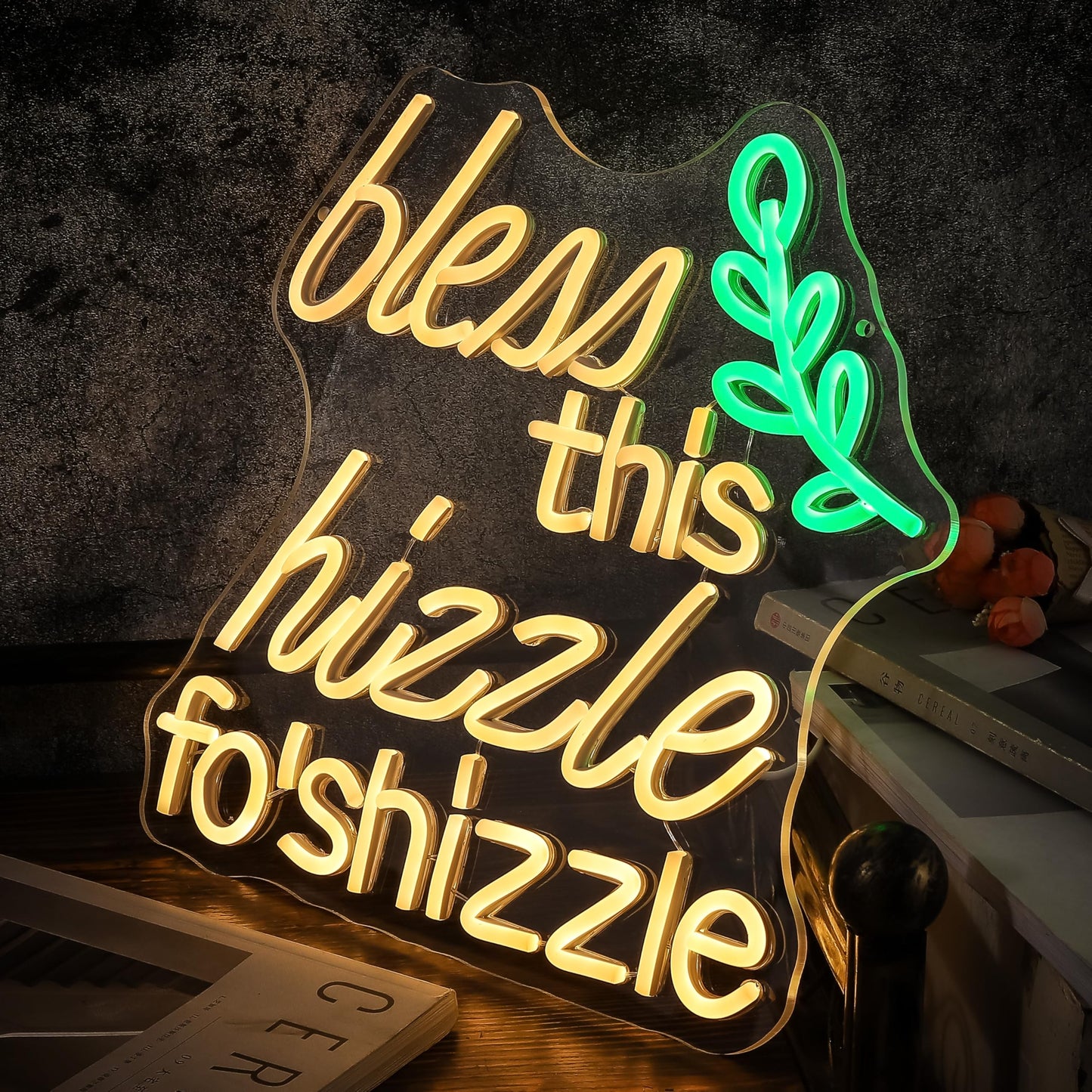 Bless This Hizzle Fo' Shizzle Neon Lights Warm White Letters LED Lamp Funny Humor Light up Farmhouse Rustic Decorations for Home Porch Living Room Office Decor