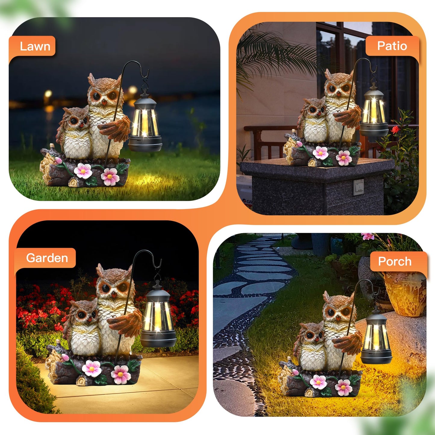 Garden Owls Statue with Solar LED Lantern, Wisdom Statue Gift for dad Yard Art, Whimsical Figurine Sculpture Lighted Outdoor father's Day, Spring Decorations for Lawn, Porch,2026 Gradulation Gift