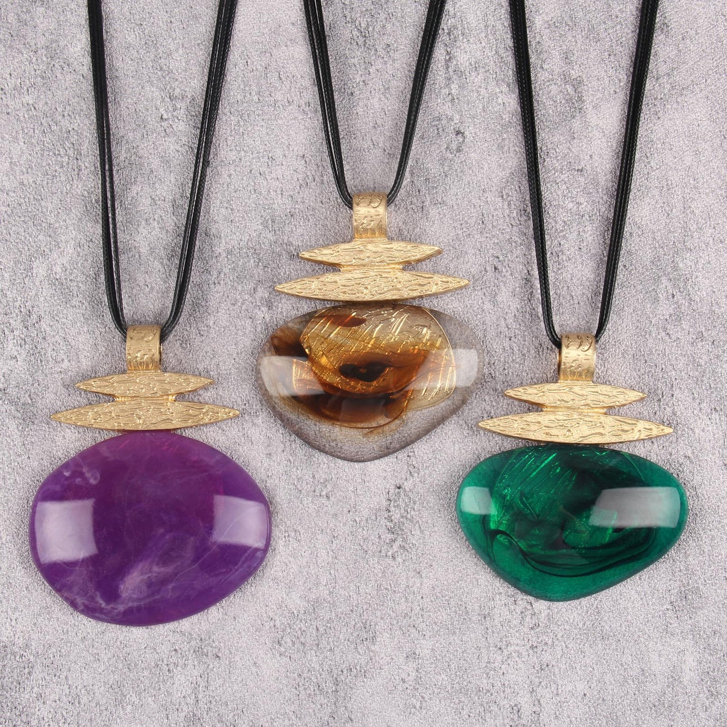 Jeniiahua Boho Necklaces for Women Leather Bohemian Chunky Vintage Long Necklace with Large Purple Irregular Pendant