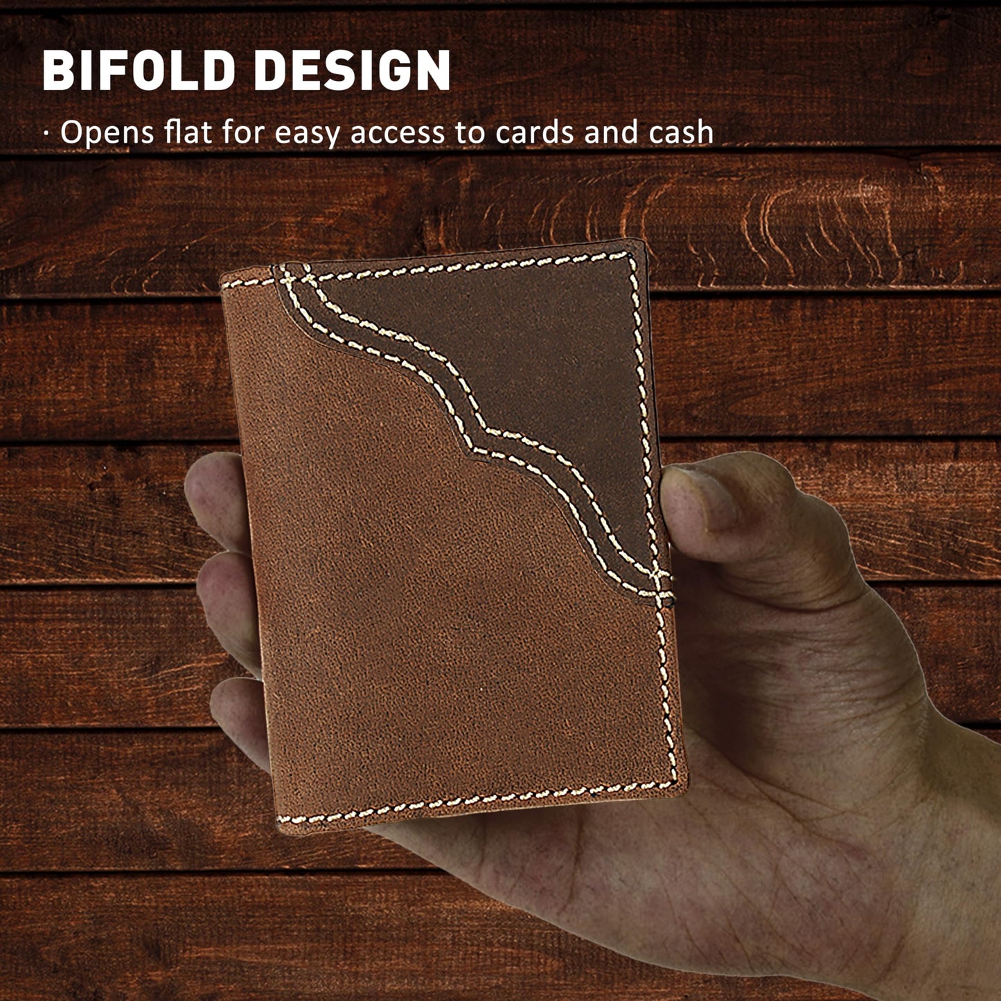 Wrangler Men's Bifold Wallet with Money Clip & ID Window, RFID Blocking, Genuine Leather, Minimalist, Gift for Him