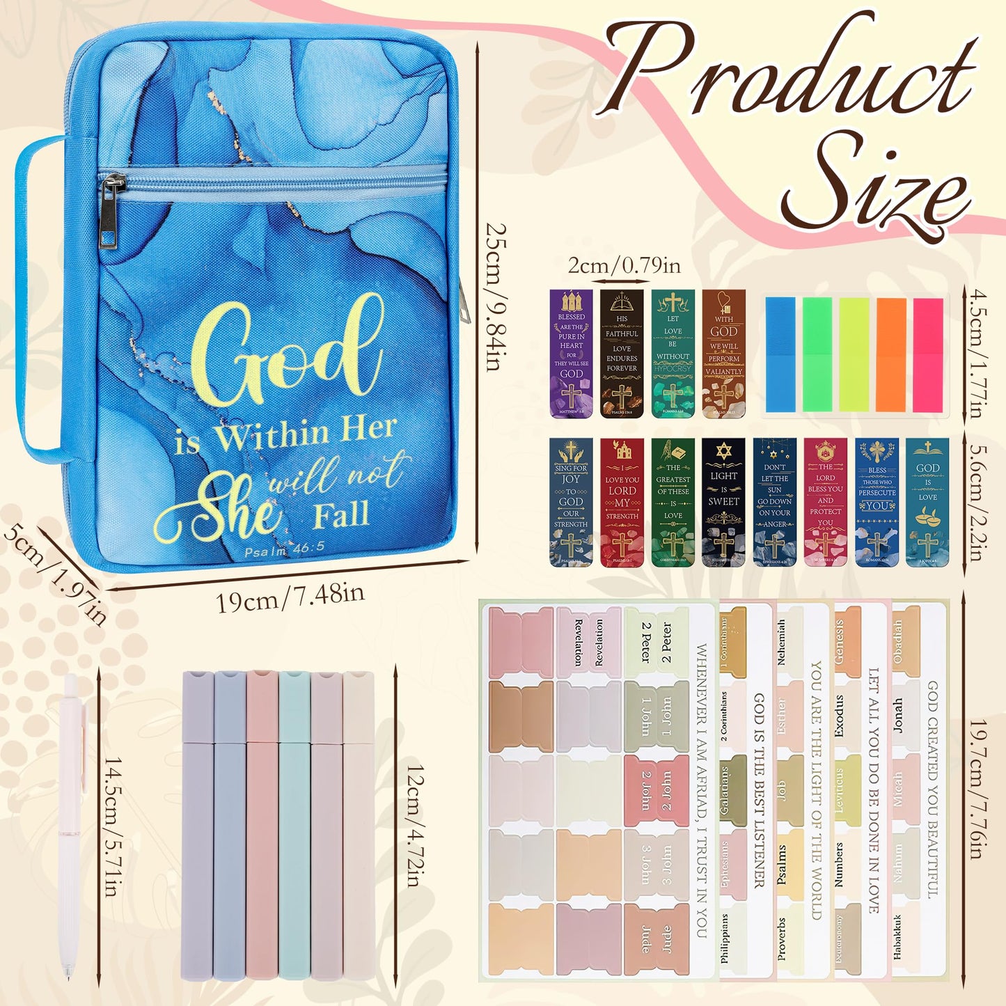 INCOK Bible Journaling Supplies - Bible Journaling Kit God is Within Her Blue Bible Case Bag Tabs Magnetic Bookmarks Gel Pens No Bleed Highlighter Index Tabs Christams Christian Gift for Women