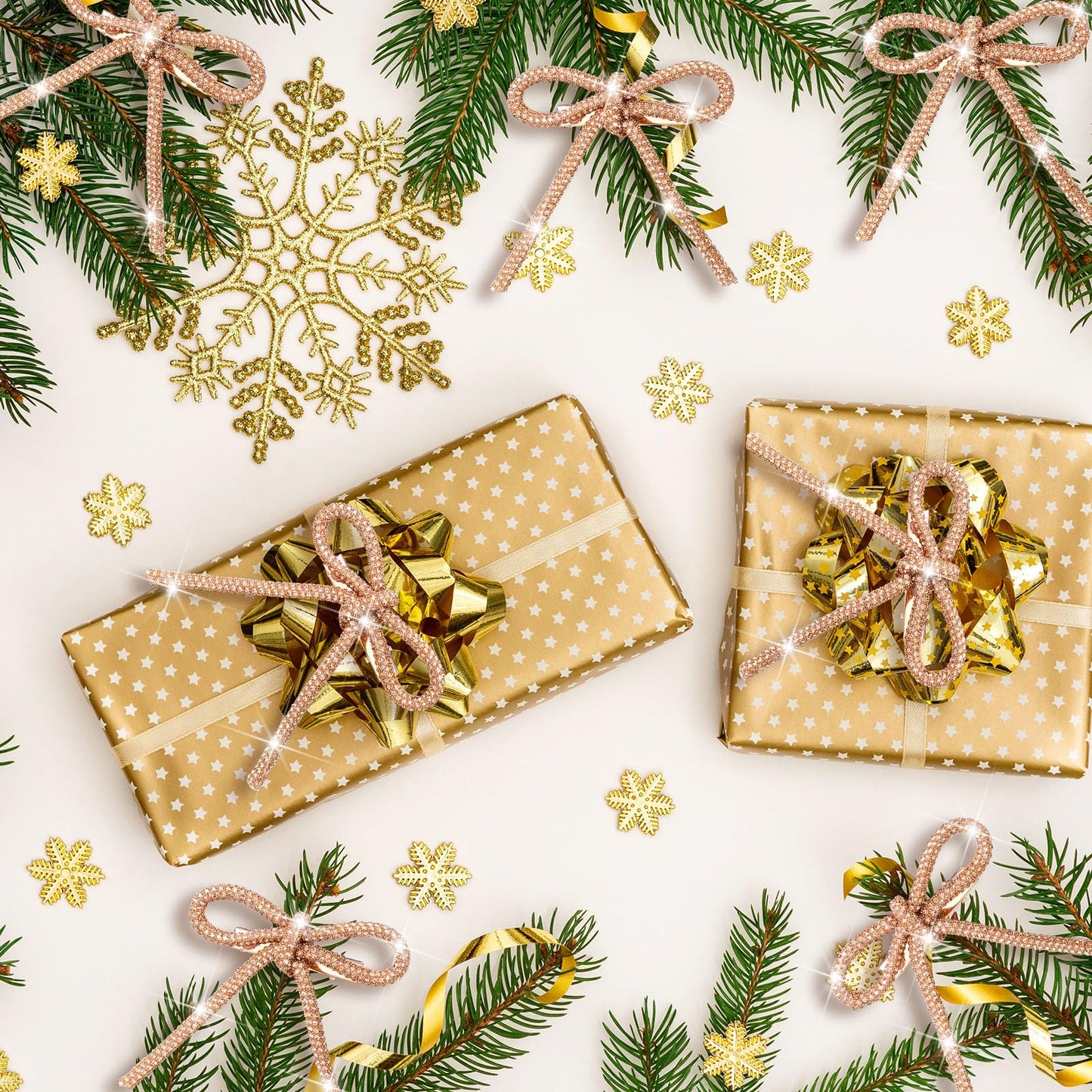 12 Pcs 3.2''x2.8'' Gold Glitter Christmas Bows Ornaments with Clip Metal Shiny Christmas Tree Decorations Bows for Wreath Garland Xmas Party Decorations Wedding Baby Shower Home Indoor Outdoor