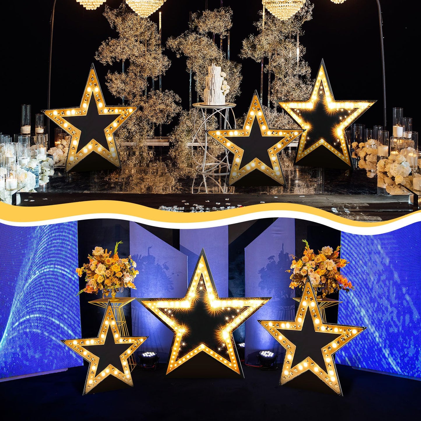 Leinuosen 3 Pcs 25.8"-31.5" Star Starry Night Movie Night Party Decorations Under The Stars Cardboard Cutout Stand-up Prom Award Homecoming Wedding Birthday Party Photo Prop Backdrop Decor