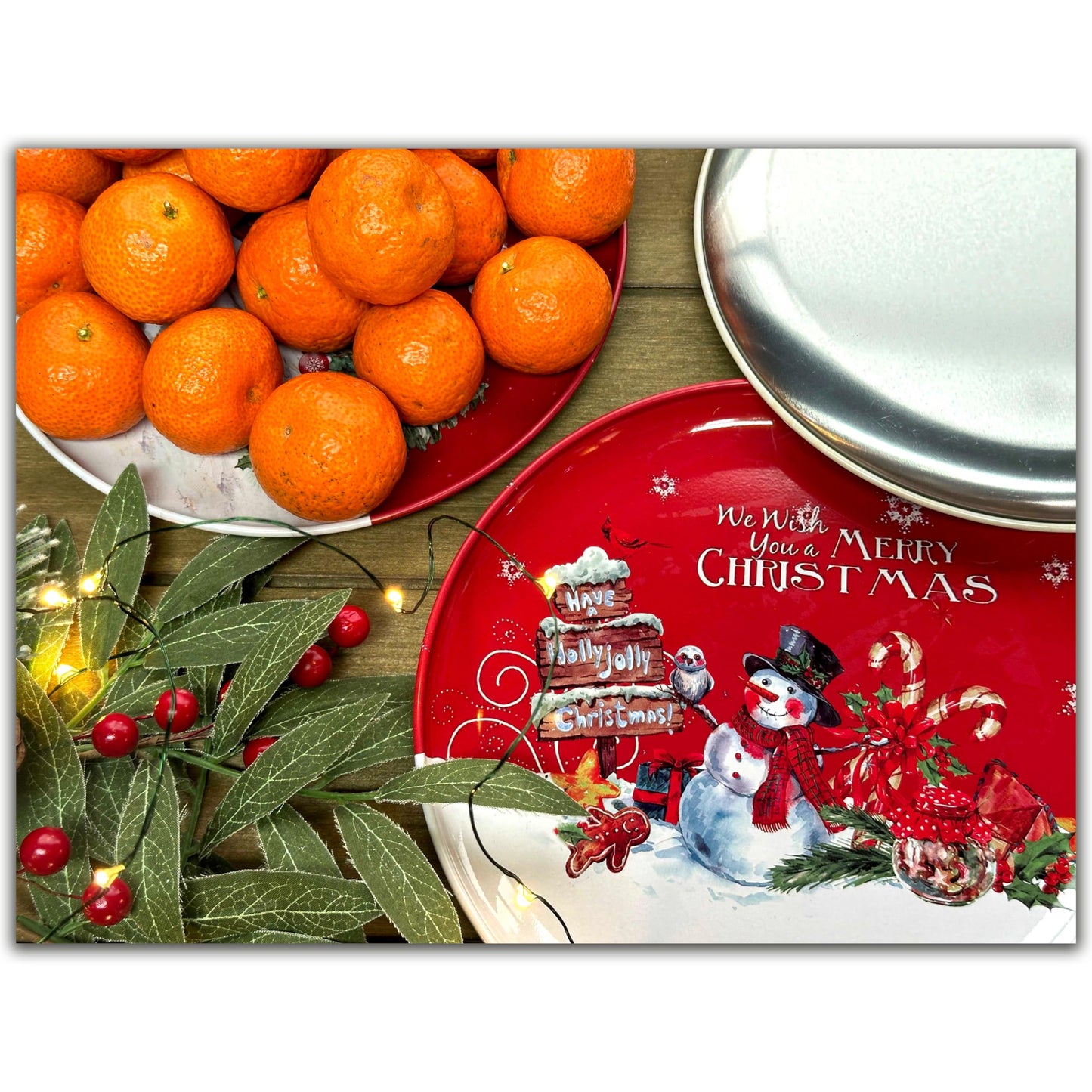 PHILPETY 3 Pcs Christmas Metal Serving Tray Christmas Plates for Cheese, Fruit, Cookies, Dessert - Xmas Snacks Dessert Party Decorations