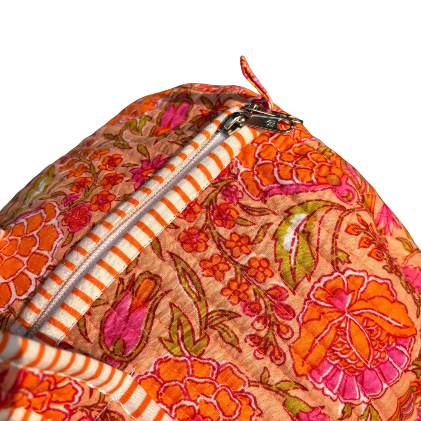 Large Orange Pink Cotton Quilted Duffle Bags Block Print Gifts Handmade Colorful Travel Night Travel Gym Yoga Luggage Pocket 18X9X9 inches