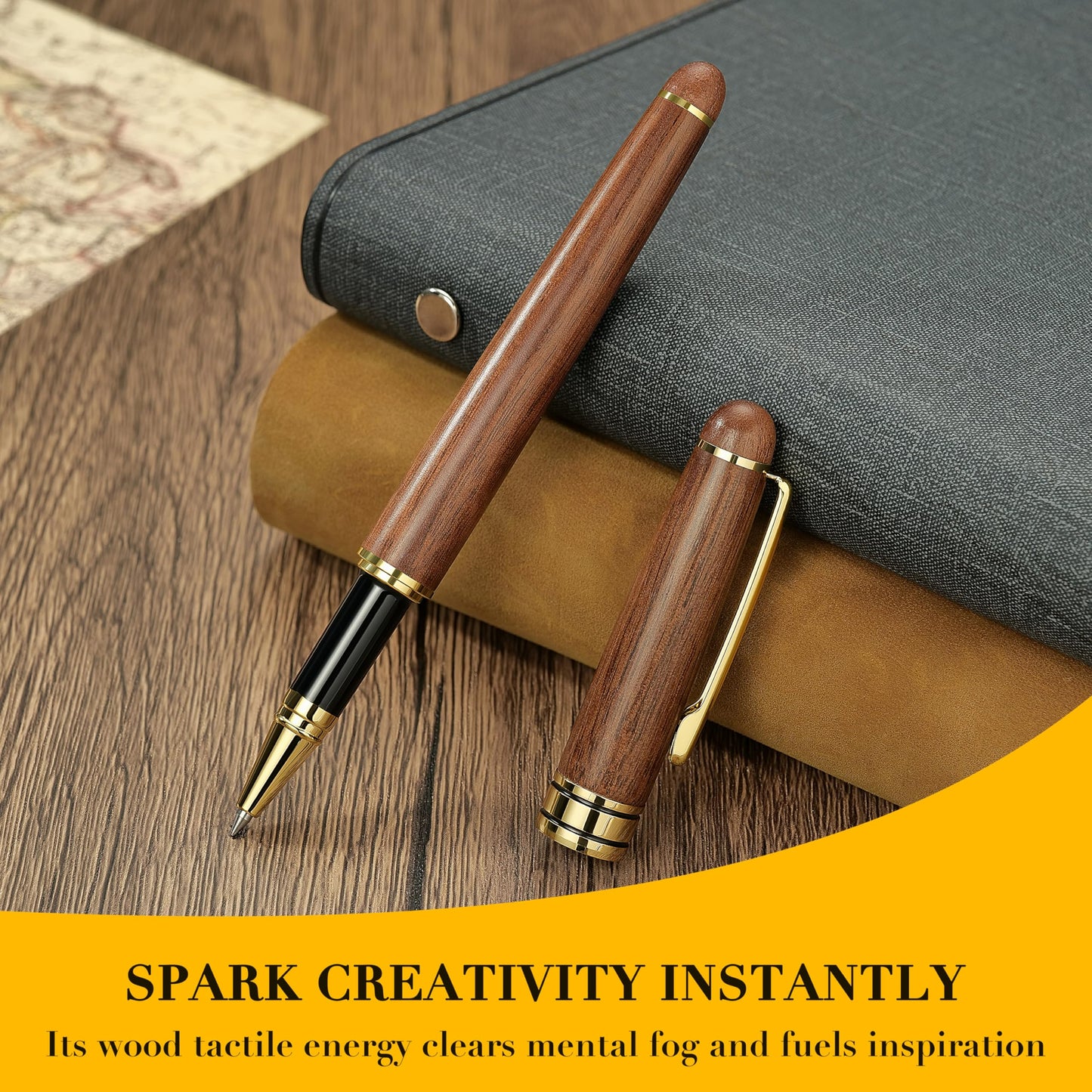 BEILUNER Luxury Wood Ballpoint Pen Writing Set,Walnut-Elegant Fancy Nice Gift Pen Set for Signature Executive Premium Office Fancy Nice Supplies - Gift Boxed with Extra Refills (Black)