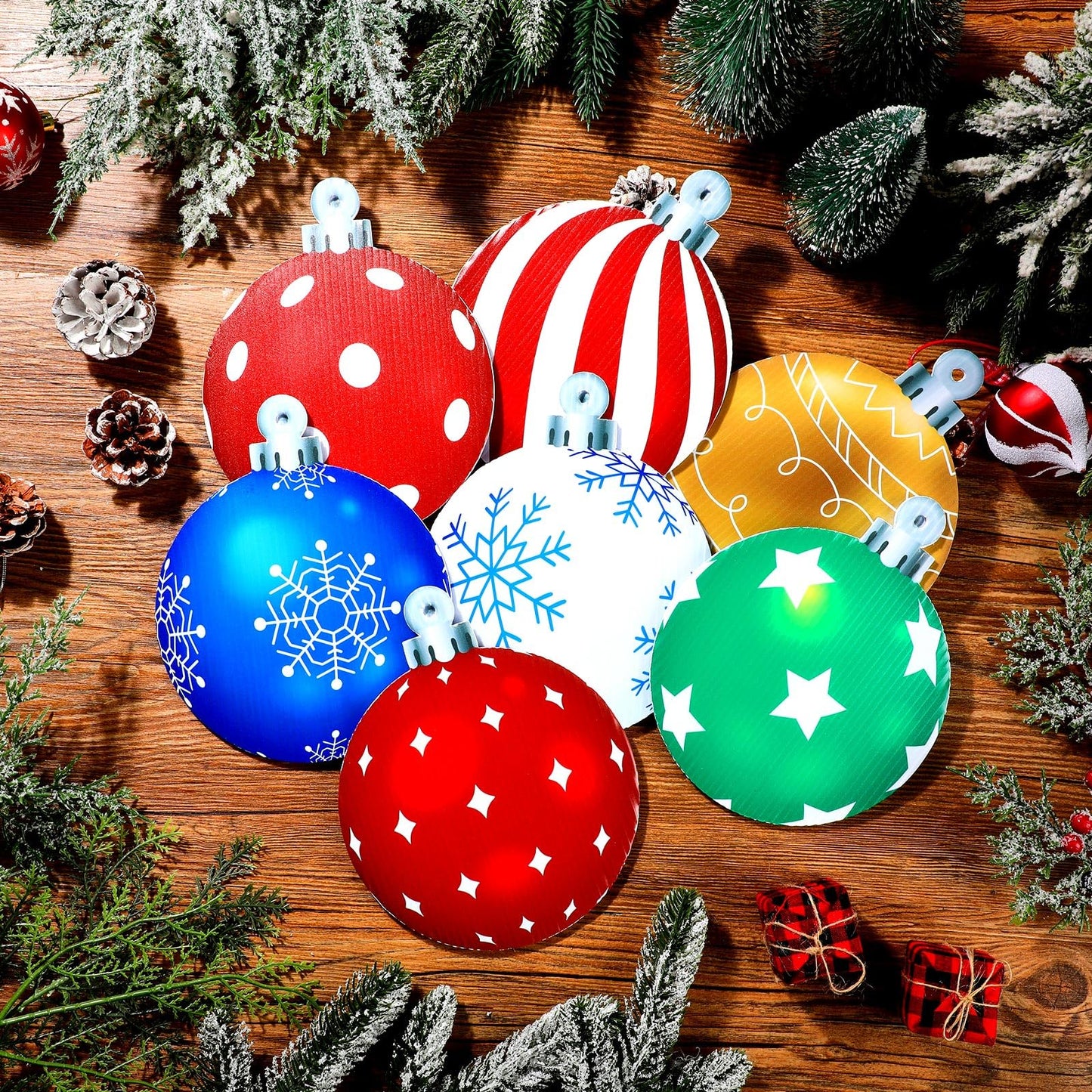 Huwena 24 Pcs Christmas Decorations Outdoor Christmas Hanging Ornaments Peppermint Candy Yard Signs Double Sided Lawn Decorations Peppermint Ornaments for Xmas(Red,Green,Blue,Silver)