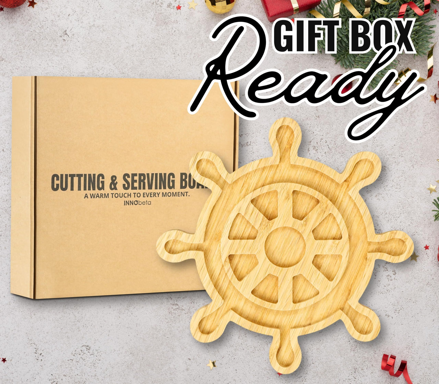 Boating Charcuterie Board, Boat Owner Gifts for Men/Women, 11.81 * 11.81 * 0.78 inches Cheeses Charcuterie Wood Cutting/Serving Board Set with 4 Matching Spreaders for Thanksgiving Christmas