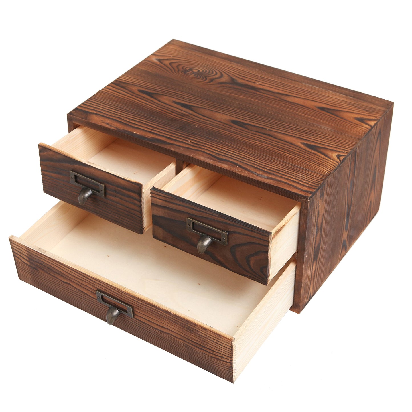 MyGift Wooden Desk Organizer with Drawers, Dark Brown Wood Desktop Storage Cabinet with 3 Drawers for Office Supplies, Sewing Kits and Accessories