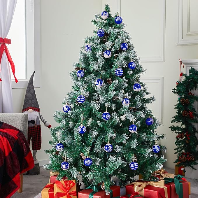Joiedomi 24 Pcs Christmas Ball Ornaments, Blue & White 2.3” Deluxe Delicate Painting & Glittering Shatterproof Christmas Tree Ornaments for Wreath Garland Holiday Indoor Party