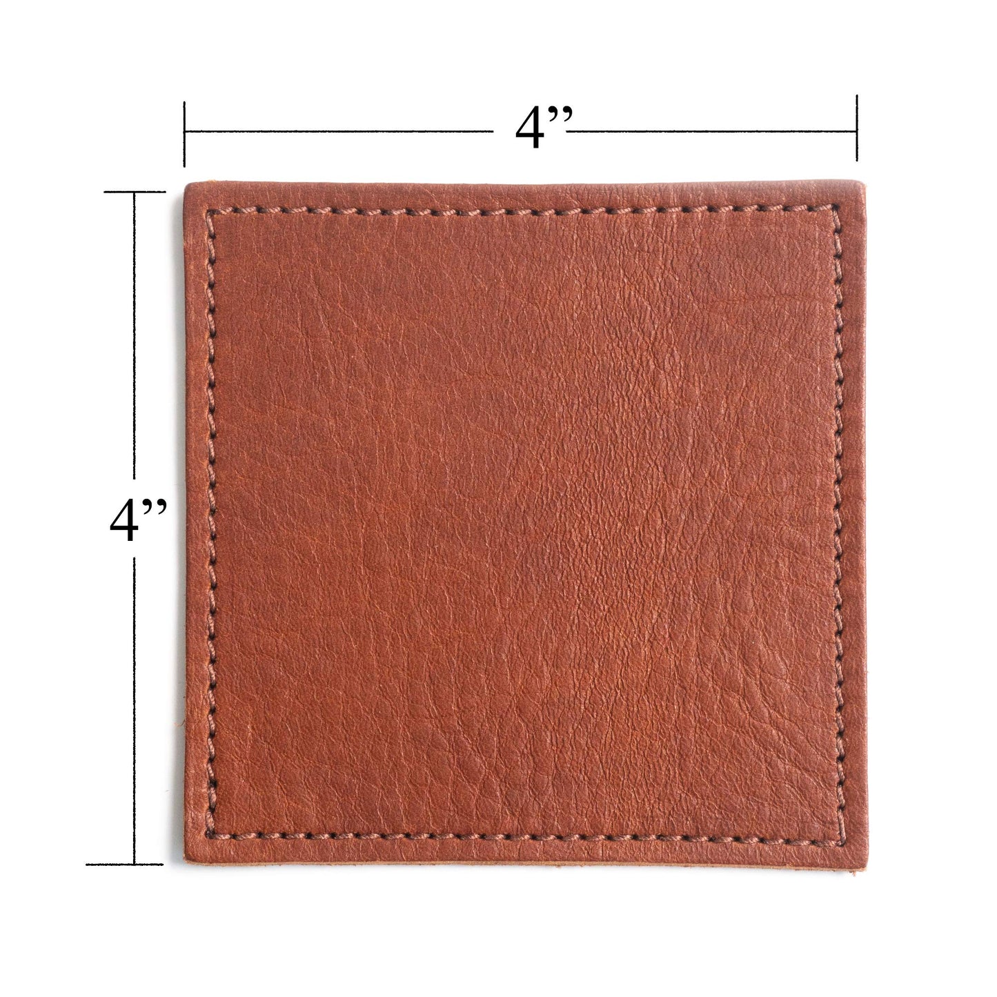 American Made Leather Coasters - Premium Full Grain Leather, Double Layered Square Rustic Brown Coaster Set, 4”x4” - Handmade in The USA - Set of 4
