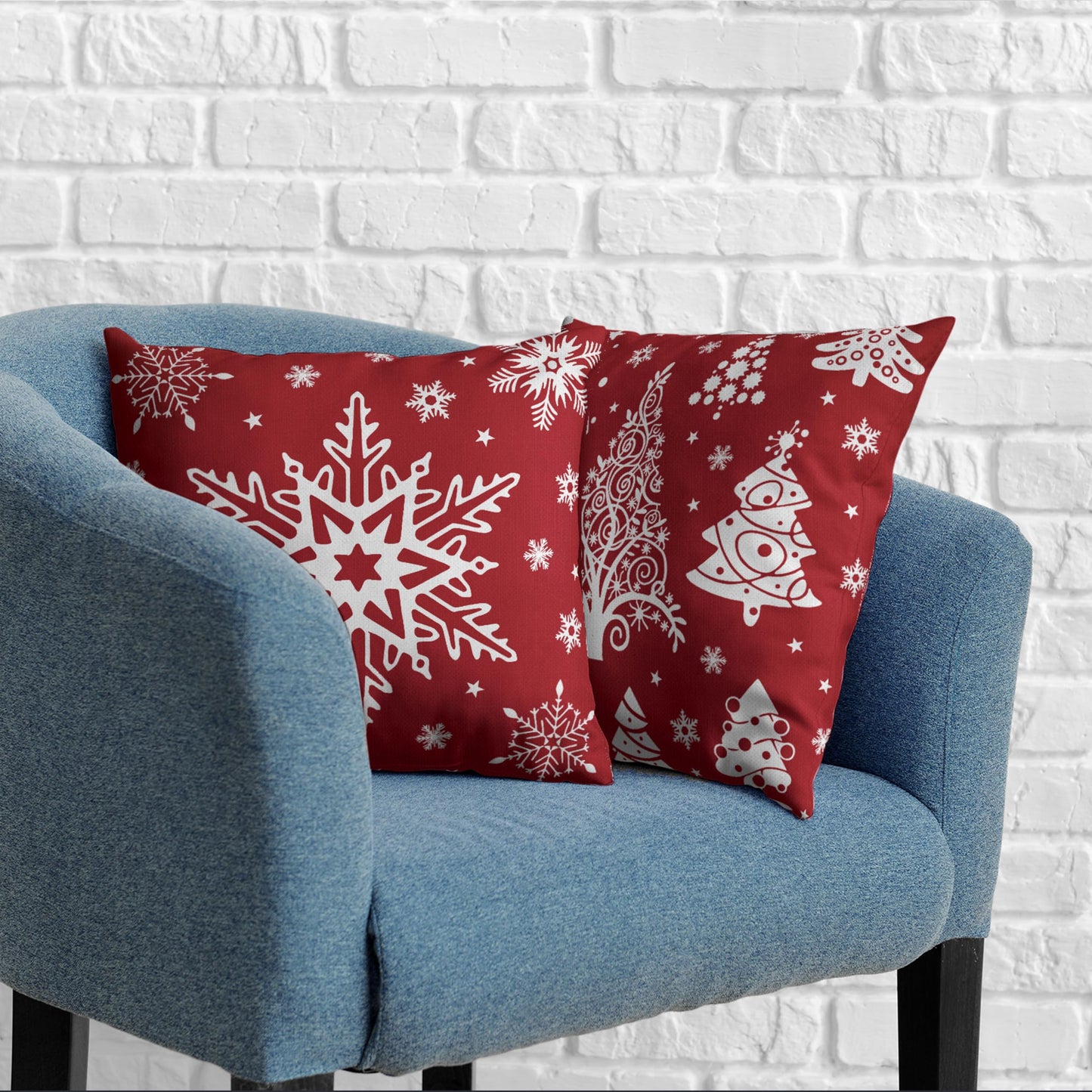 Kwlegh Red Christmas Pillow Covers 18x18 Winter Xmas Tree with Snowflakes Decorative Pillow Covers Set of 2 Holiday Cushion Case for Christmas Decorations Living Room Outdoor