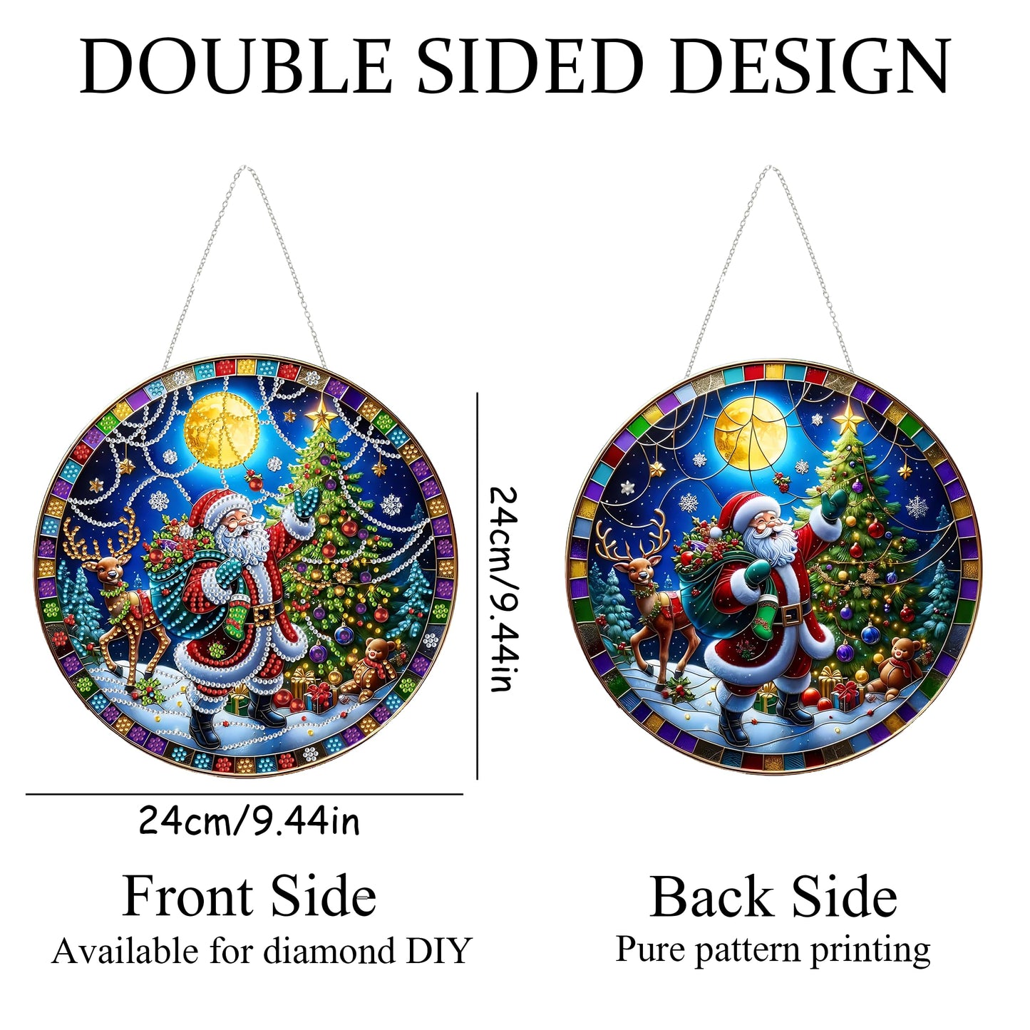 DIY Diamond Art Painting Wreath Kits,Special Shaped Rhinestone Hanging Ornament Diamond Art Window Pendants for Gift Home Garden Wall Hanging Kits,Double Sided (Santa Claus-1)