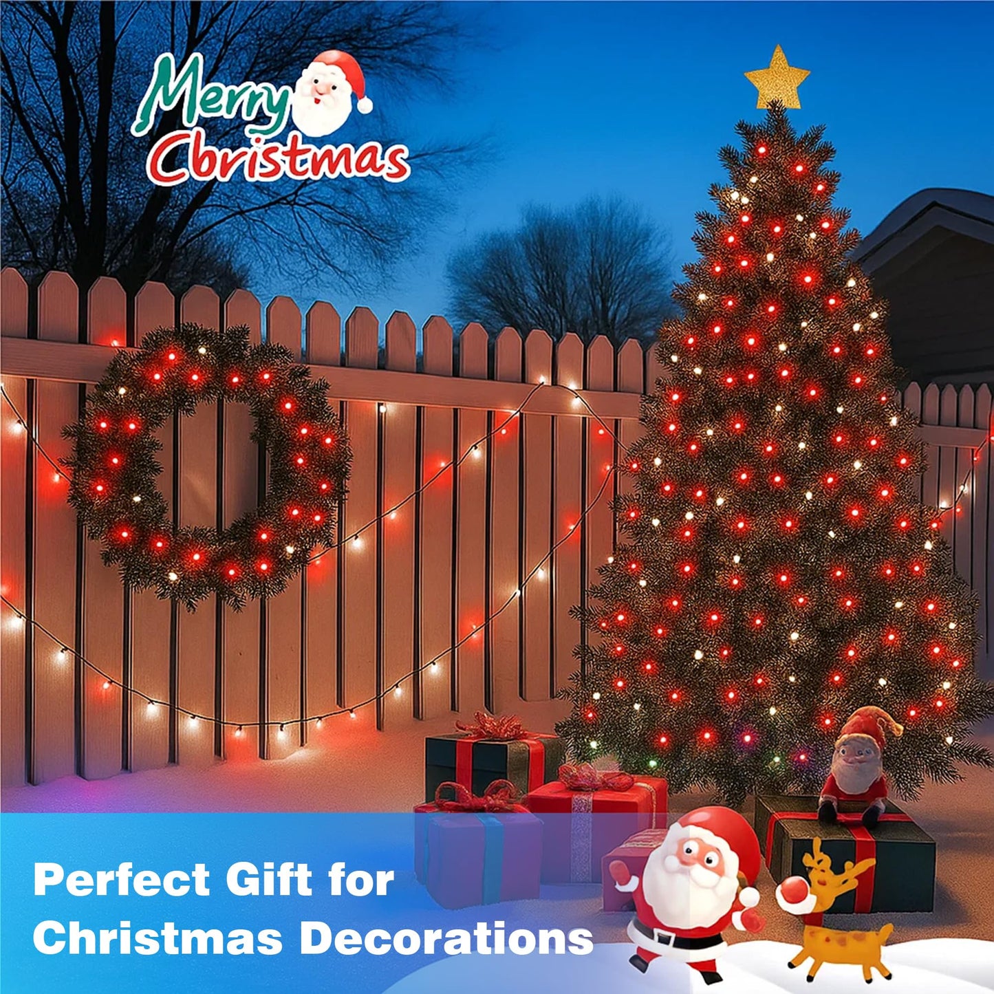 Domolli Christmas Lights 500LED 164FT, Waterproof Christmas Tree Lights with 8 Modes, Remote Control 3 Timers & Memory Function Xmas Decorations for House and Holiday (White and Red)