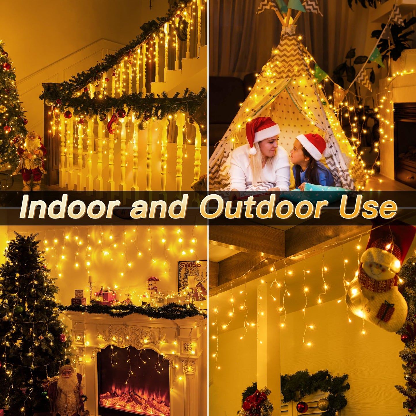 Icicle Lights for Outside, 216LED 24FT Waterproof Christmas Light Outdoor with 8 Modes & Timer, Connectable Christmas Icicle Lights for Eaves House Yard Indoor Outdoor Holiday Decoration(Warm White)