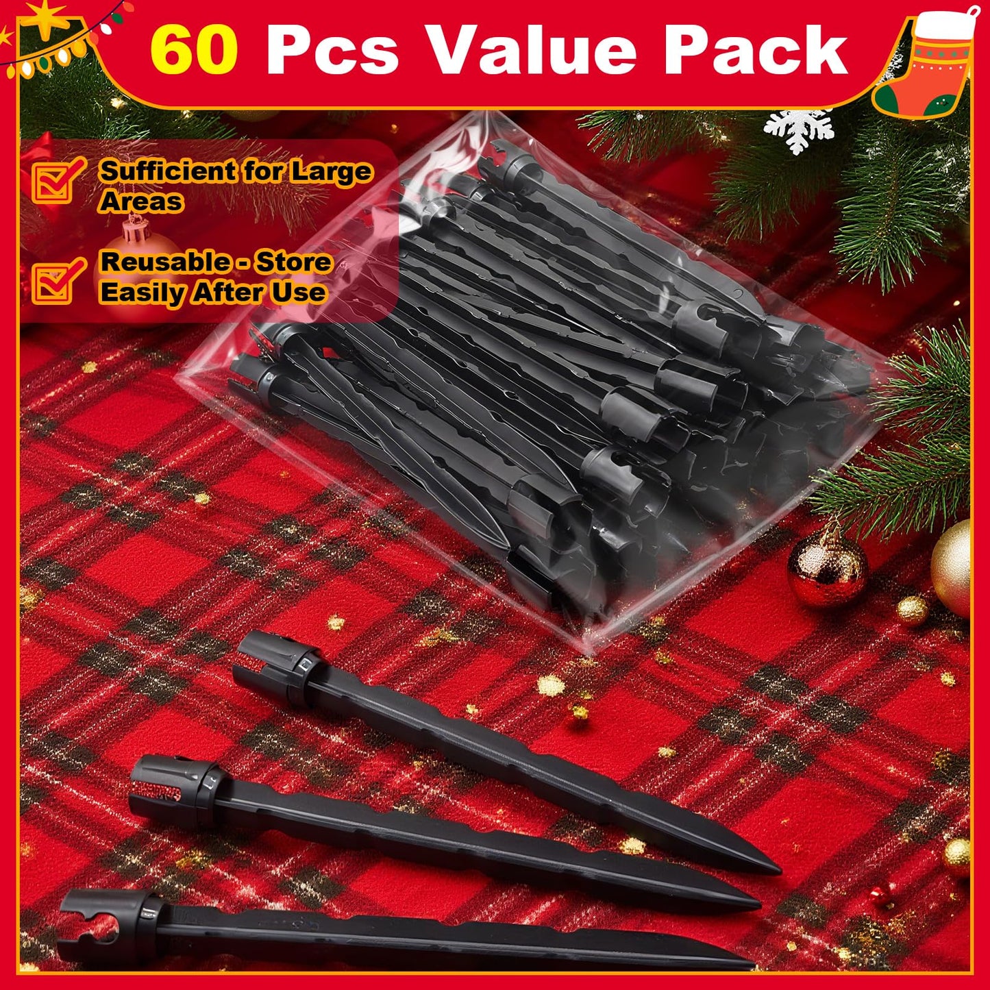 60 Pcs 7.5 Inch Christmas Light Stakes, Christmas Yard Stakes for C7 C9 Christmas Lights, Garden Path Walkway Holiday Decorations(Black)