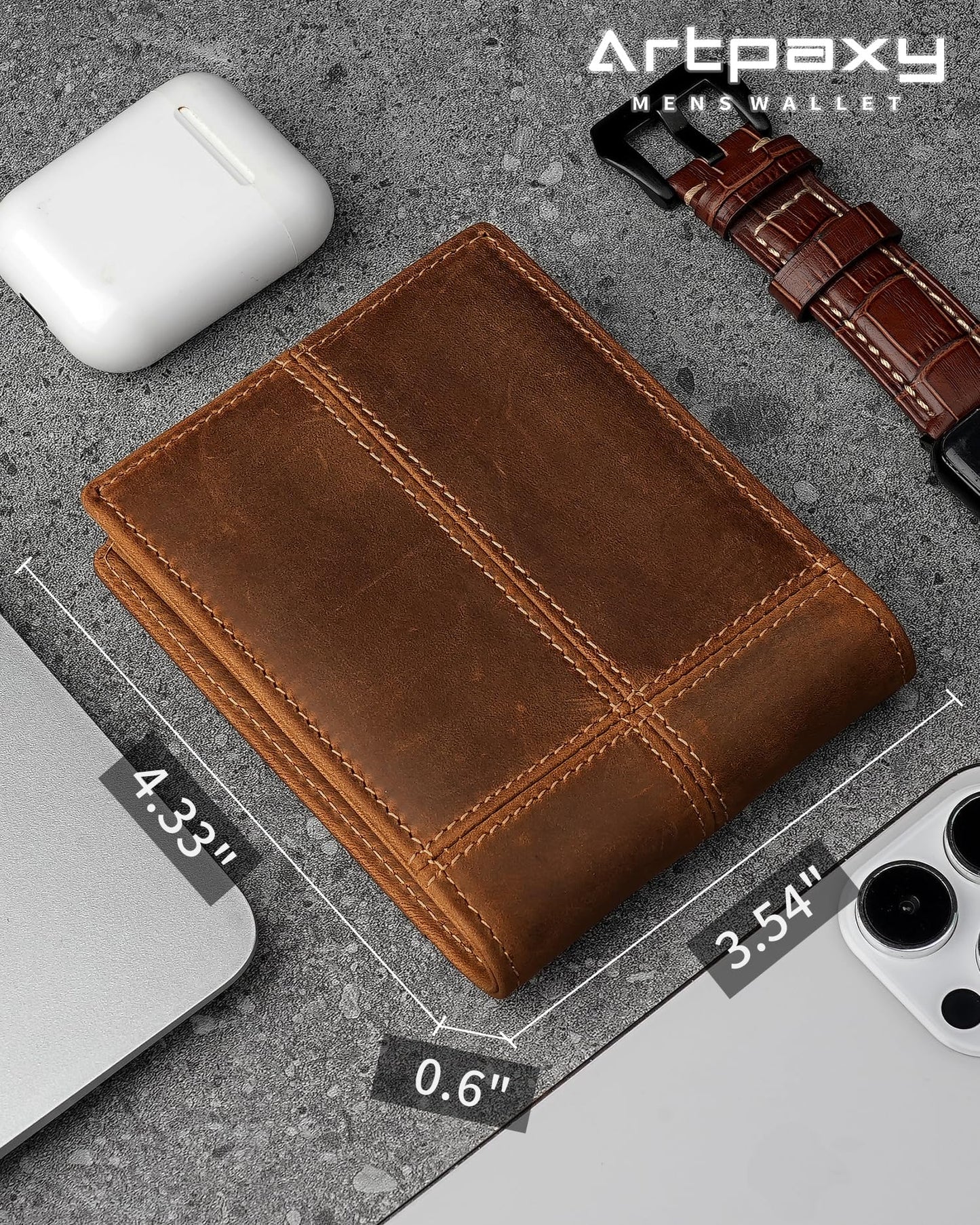 Artpaxy Mens Wallet Bifold Genuine Leather RFID Blocking Wallet for Men with 1 ID Window 13 Card Holders 2 cash pockets 1 Gift Box