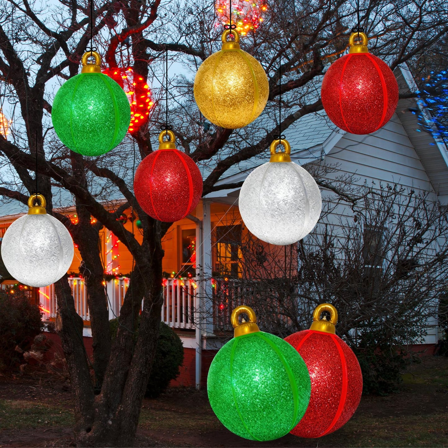 2 Pack 24 Inch Inflatable Christmas Balls, Giant Inflatable Ornaments Outdoor, Extra Large Outdoor Christmas Ornaments for Lawn, Porch, and Front Door (Red & Green)