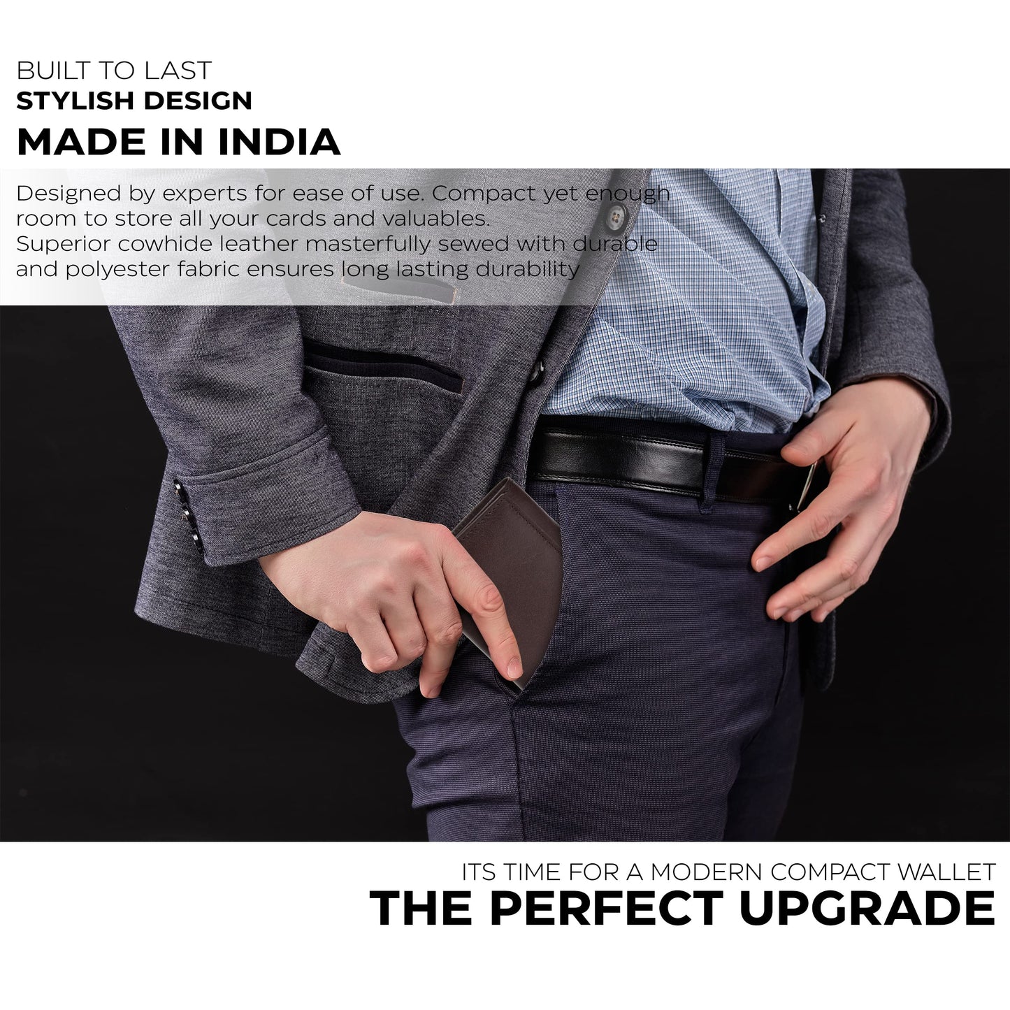 Real Leather Mens Trifold Wallet RFID Blocking Slim Minimalist Front Pocket - Thin & Stylish with ID Window in Gift Box