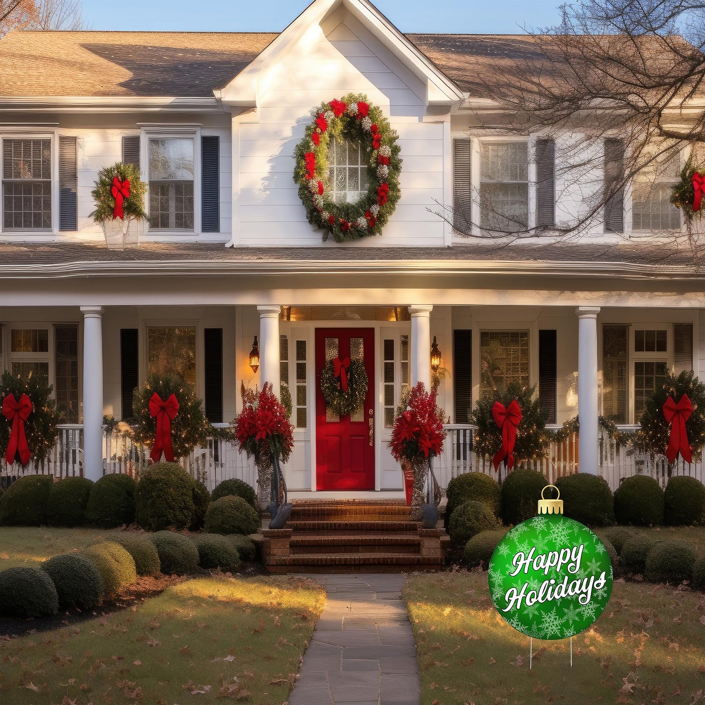 Rogue River Tactical Christmas Classic Yard Sign for Home Decor and Lawn Decoration With Stakes Green Ornament - Happy Holidays