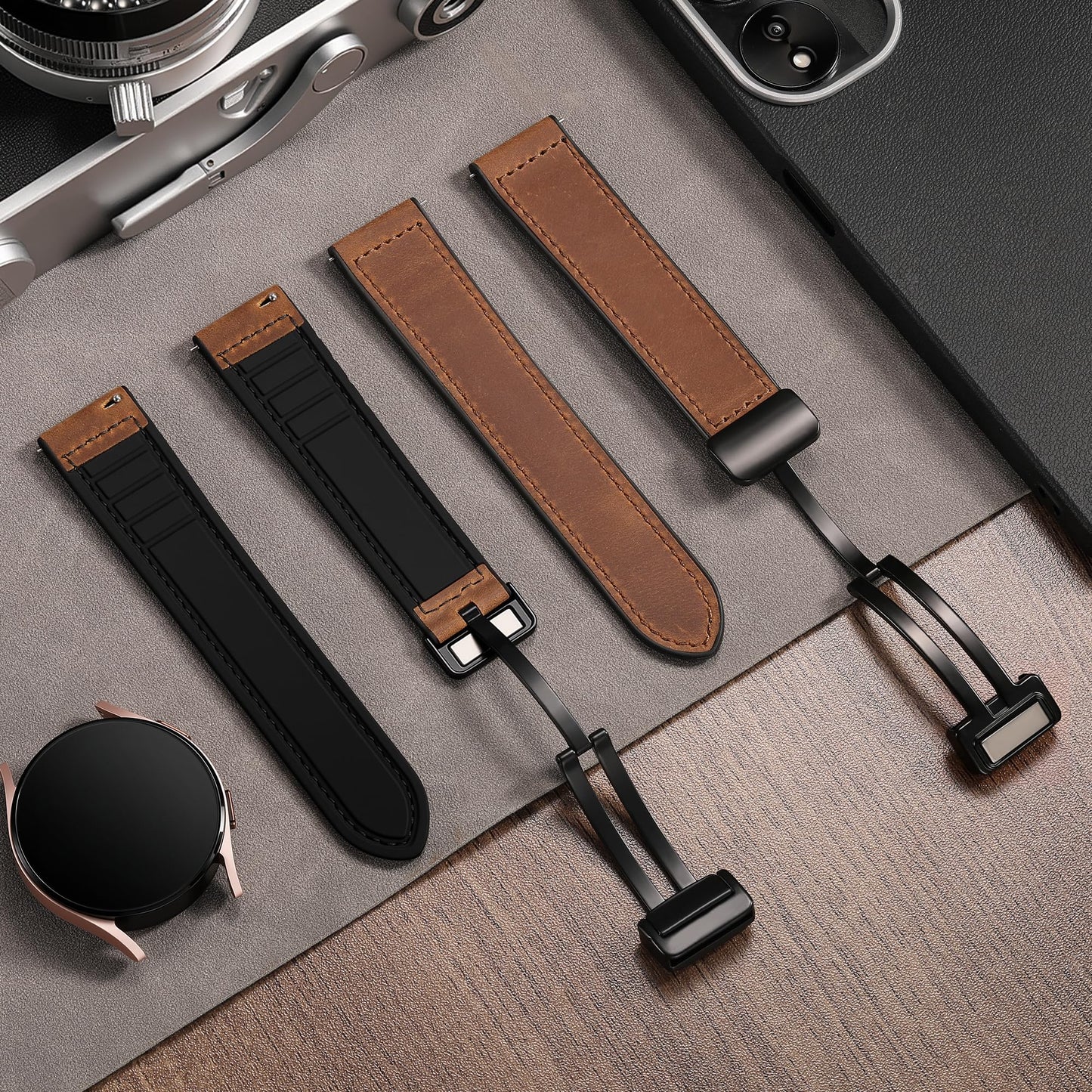 Charlam Magnetic Leather Bands Compatible with Samsung Galaxy Watch 7 Band 6 5 4 FE Active 2 40mm 44mm/Watch 6/4 Classic/Watch 5 Pro/3, 20mm Genuine Leather Straps for Samsung Watch Bands Men Women