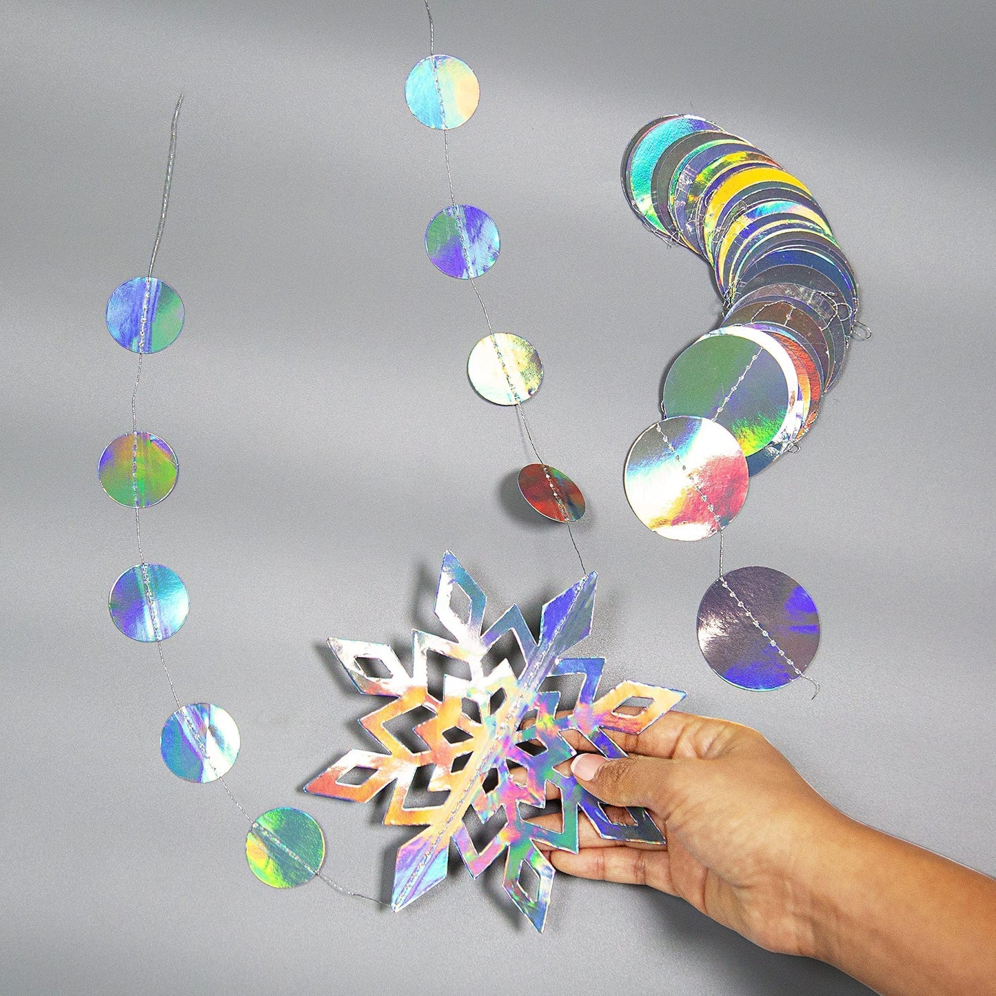 Cheerland Iridescent Winter Wonderland Decorations Snowflake Garland Holographic Snowflakes Ceiling Hanging Streamer for Onederland Birthday Decor Baby Shower Wedding January Party Supplies