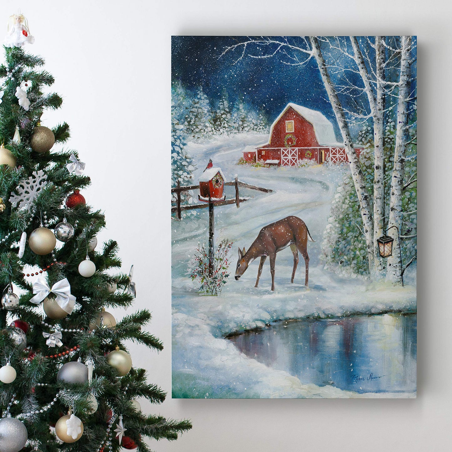 Renditions Gallery Abstract Christmas Decorations for Wall Holiday Skating Christmas Deer Canvas Art Wall Paintings for Bedroom Dining Living Room Office Home Kitchen Wall Decor - 32"X48" LT18