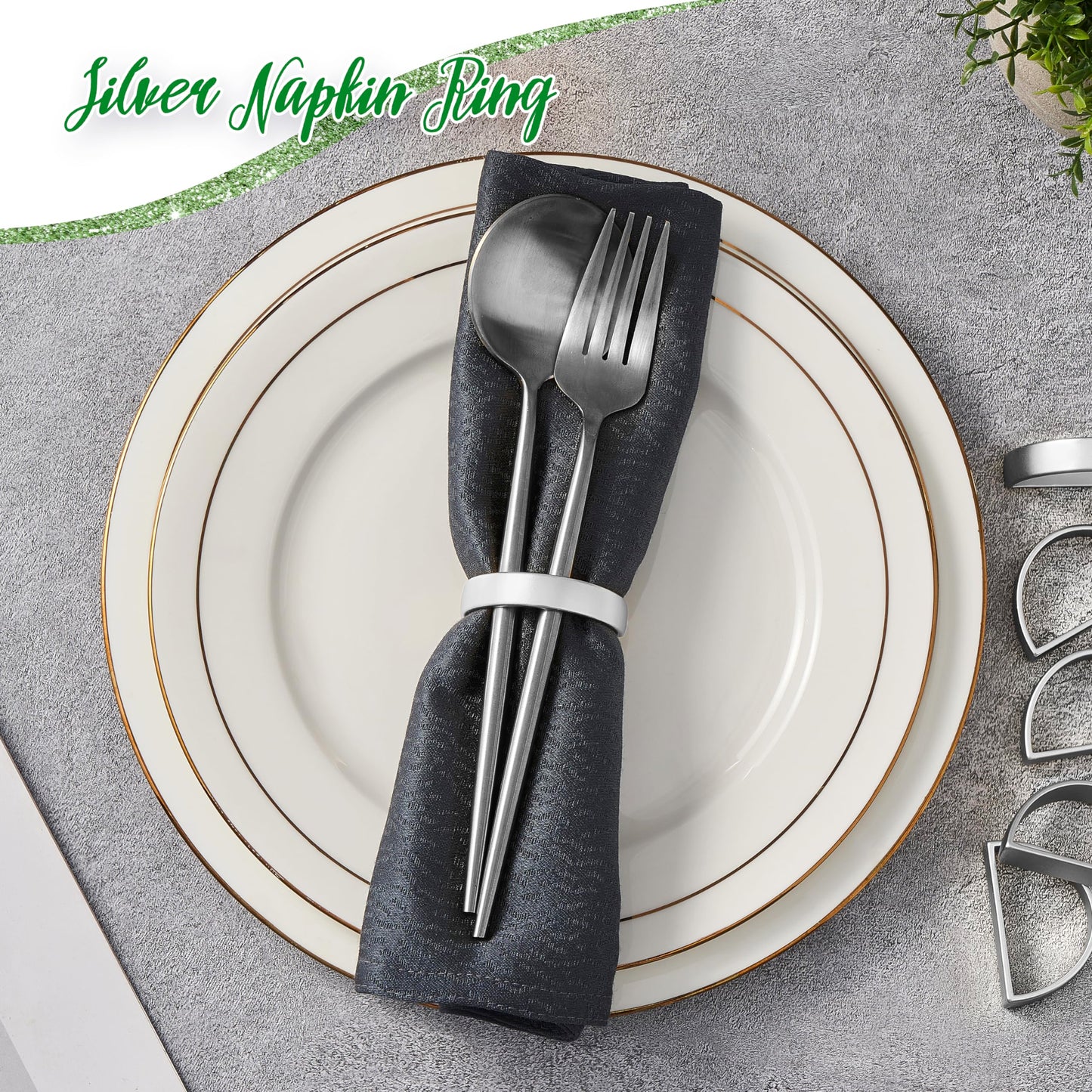 APTWOW Silver Napkin Rings Set of 12, Semicircle Metal Silver Napkin Holder Buckles, Fall Thanksgiving Christmas Napkin Rings for Dinner Table Decor, Wedding, Banquet, Party