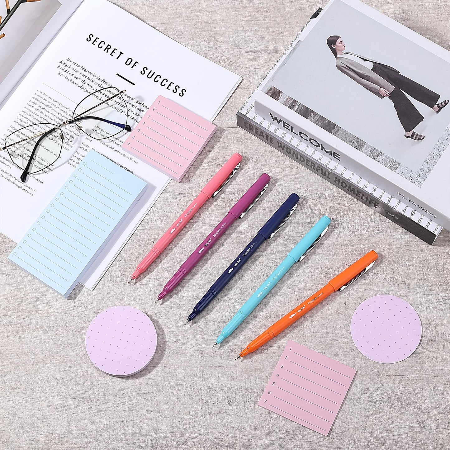 Mr. Pen- Sticky Notes Set Gift Box, Felt Tip Pens, Dotted Round, Lined & to Do List Self-Stick Sticky Pads for Bible Study, Office, School, Planning, Journaling & Organization