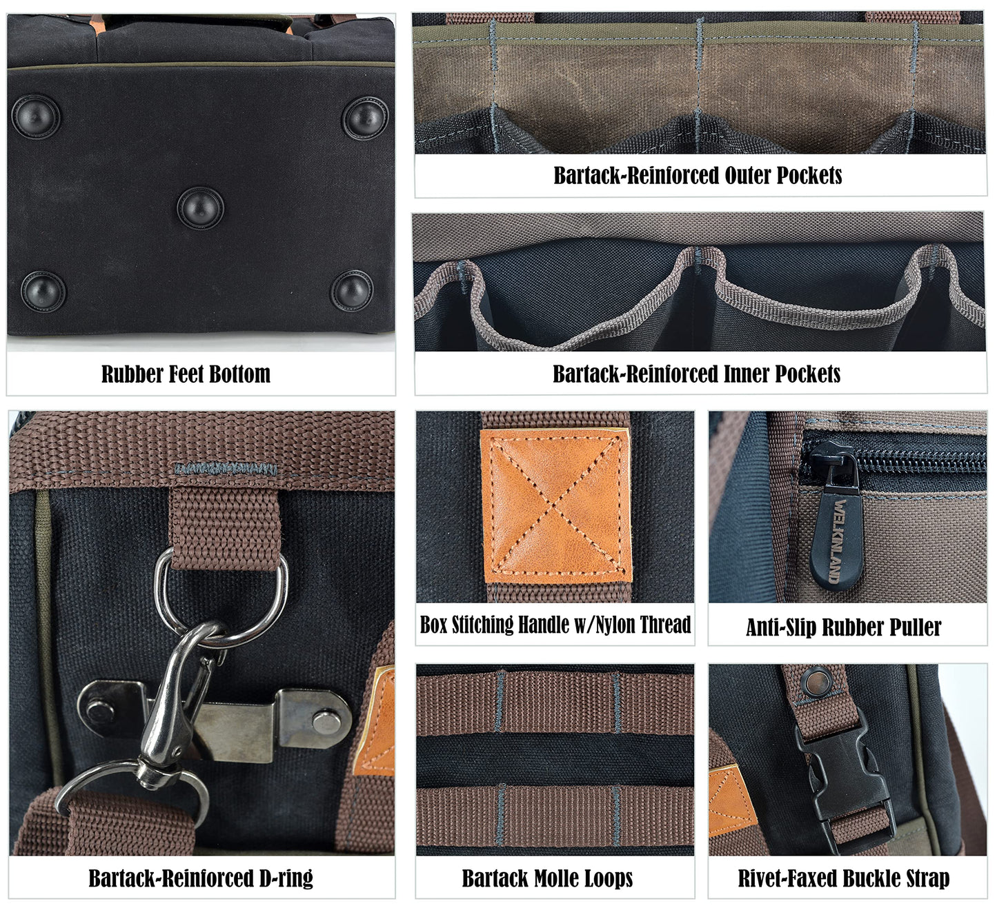 WELKINLAND 32-Pockets Waxed Canvas tool bag, Heavy-Duty Electrician tools bag, HVAC tool bags, Tool bag organizer, 16" Tools bag carrier for men, Tool bags for electricians