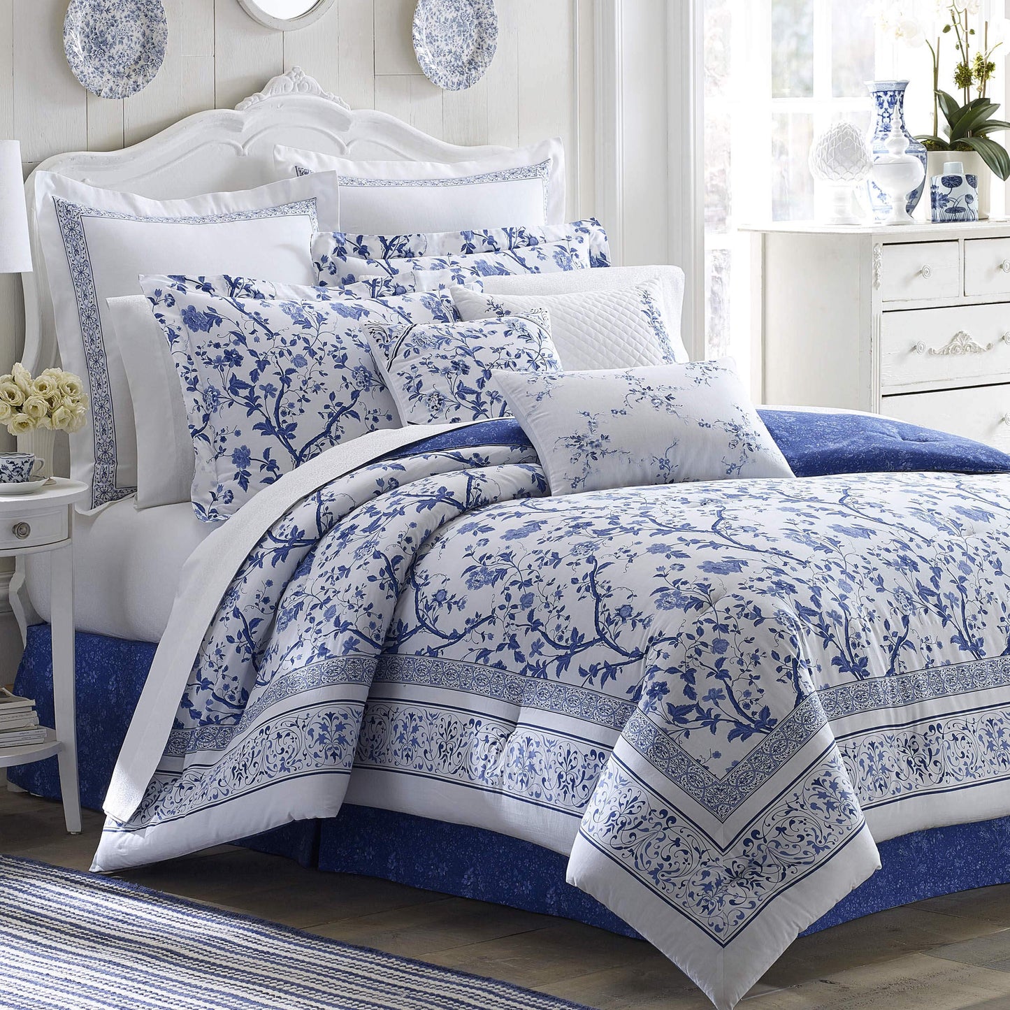 Laura Ashley - Euro Sham, 100% Smooth Cotton with Envelope Closure, Throw Pillow Cover for Bed or Couch, Oeko-Tex Certified (Charlotte Blue, 26" x 26")