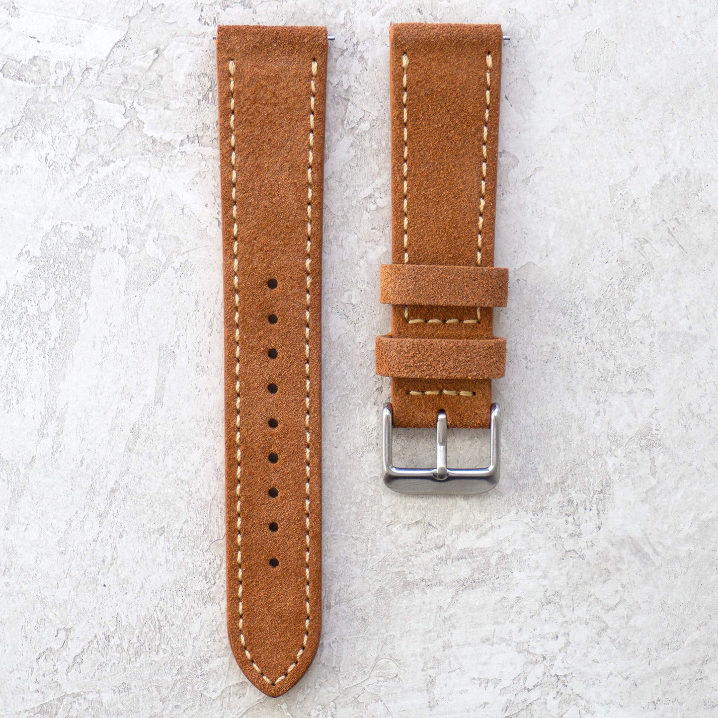 Benchmark Suede 18mm Leather Watch Band – 18mm Quick Release Watch Band with Stainless-Steel Buckle & 9 Adjustable Holes – Brown Leather Watch Bands for Men & Women (18mm, Light Brown)