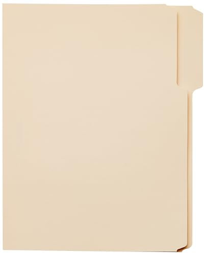 Amazon Basics Sturdy File Folders with Reinforced Tabs for Filing and Organization, 1/3-Cut Tab, Assorted Positions, Letter Size, 8.5x11 inches, Manila, 100-Pack