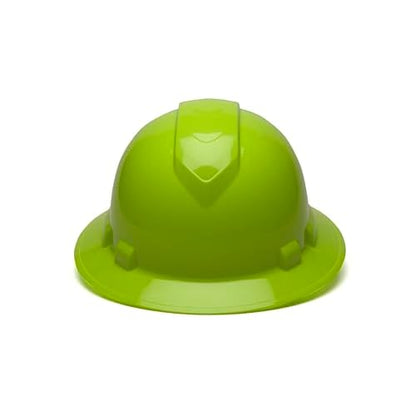 Pyramex Ridgeline Full Brim Hard Hat 4 Point Ratchet Hi Vis Lime