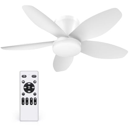 35 Inch Ceiling Fan with Lights and Remote Control, Quiet Modern Low Profile Fan Light with 6 Speeds, Dimmable LED, Reversible Blades for Bedroom Living Room Indoor/Outdoor, White