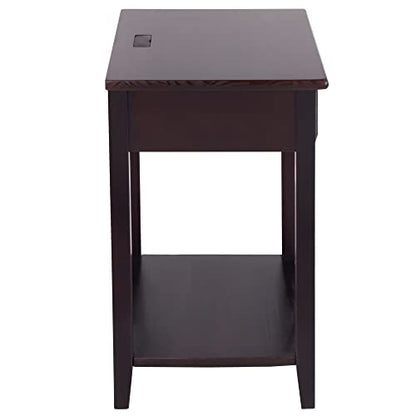 Casual Home Owl Night Stand with USB Port Charging Station and Drawer, 17.5" W x 14.25" D x 24.5" H, Natural Gray