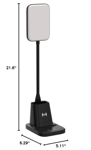 Sailstar Desk Lamp, LED Desk Lamps for Home Office, Wireless Charger Small Desk Lamp with Pen Holder, 3 Color Modes, Dimmable, CRI 85, 800LM, Study Lamps for College Dorm Room, Adapter Included, Black