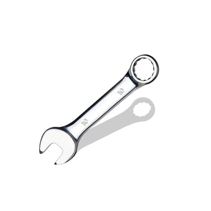 10 mm Metric Stubby Combination Wrench, CR-V Steel with Mirror Polish, 12-Point Design, 15-Degree Offset, Perfect for Auto Repair, Household, Car & Truck Emergency