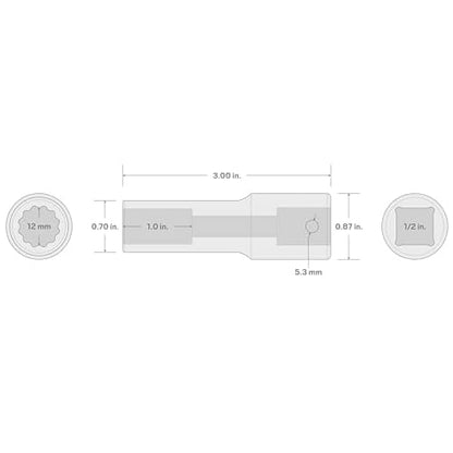 TEKTON 1/2 Inch Drive x 12 mm Deep 12-Point Impact Socket | SID23312